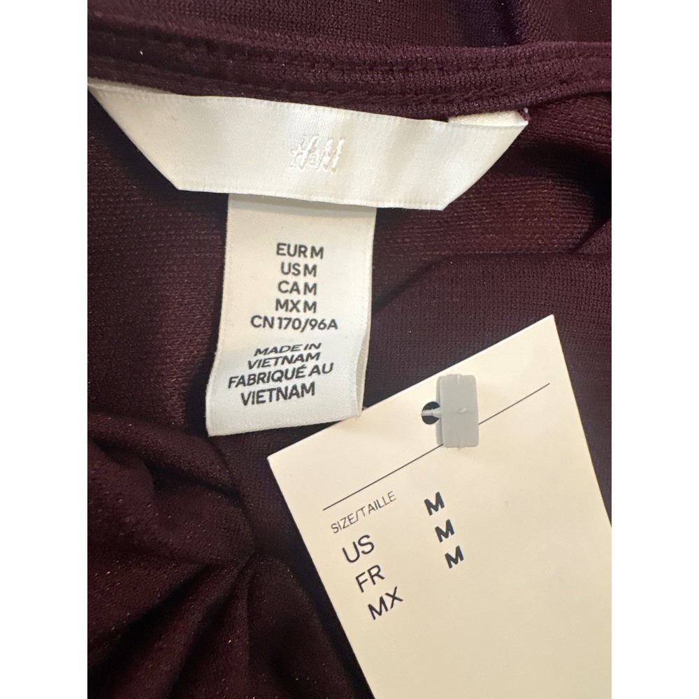 H&M Women Burgundy Purple Shimmer Twist Front Long Sleeve V-Neck Top Size M NWT - Picture 5 of 7